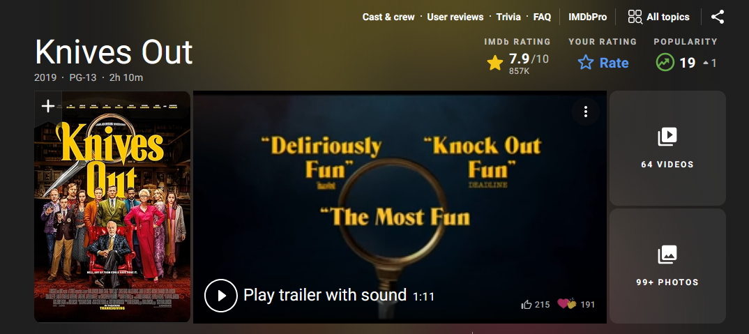 Christmas Movie #1: Knives Out (2019)